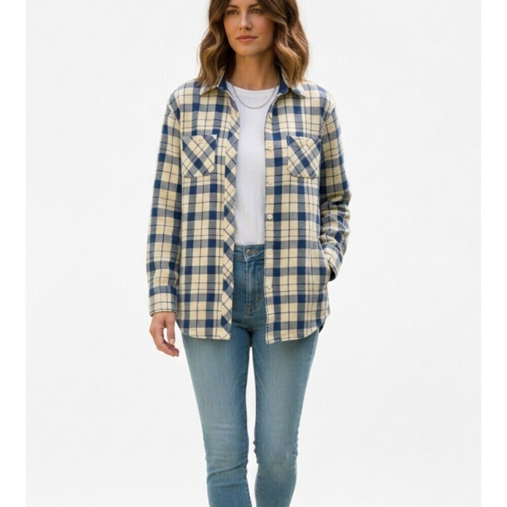 The North Face Valley Twill Shirt Jacket Size S Blue Cream Plaid Flannel Shacket